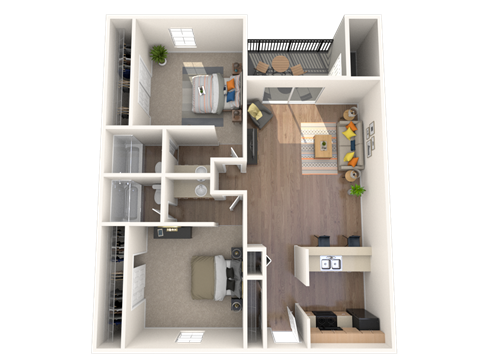 Floor plan for 2 beds, 2 baths, 900 sqft